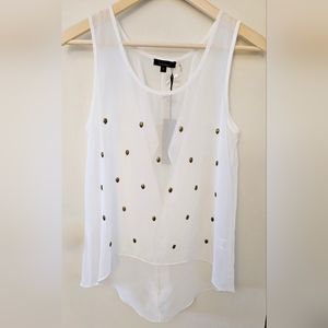 Lulumari Sheer tank top blouse with gold metal skull detail